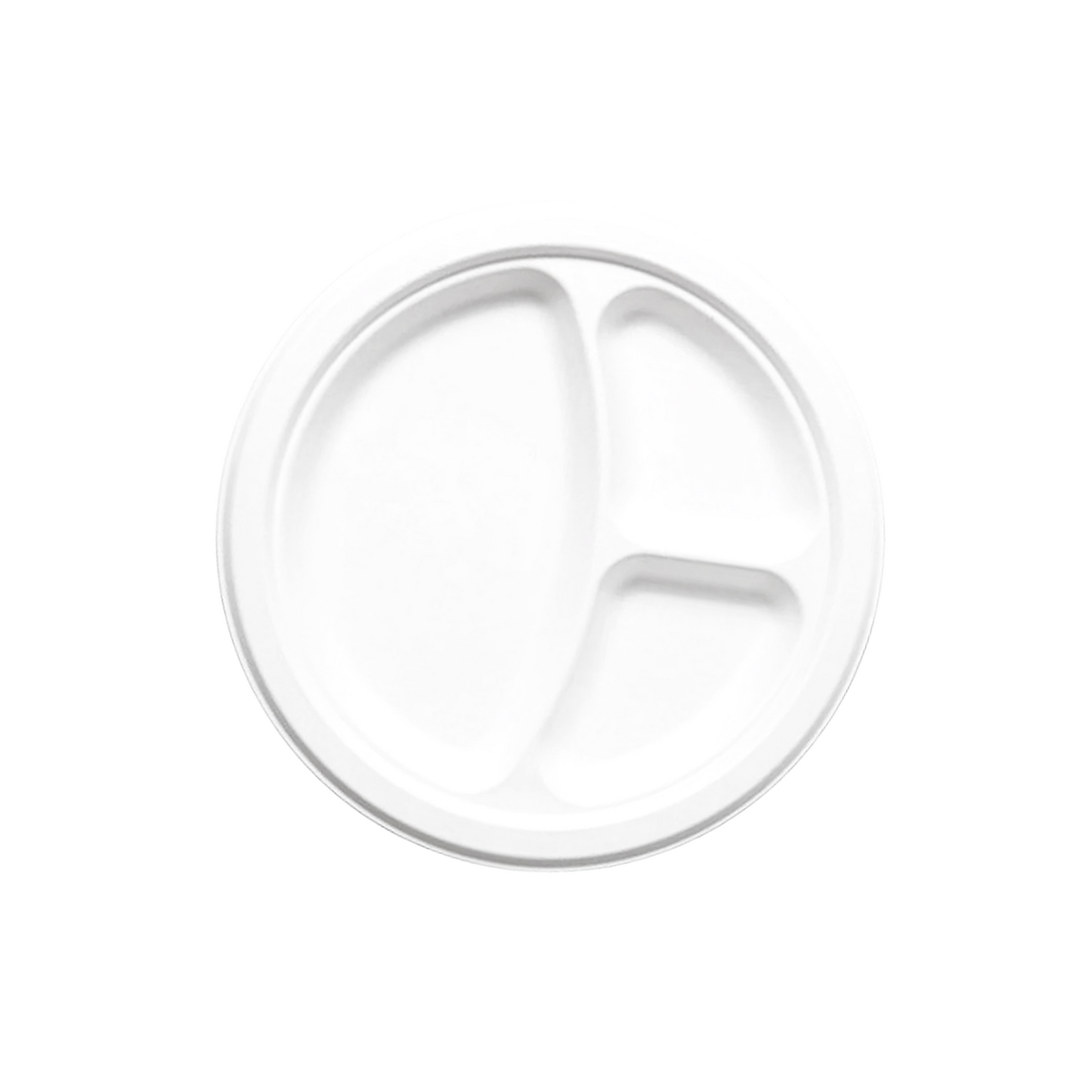 Wellcare 9in 3 Compartment Sugarcane Round Plate White 500pc/case