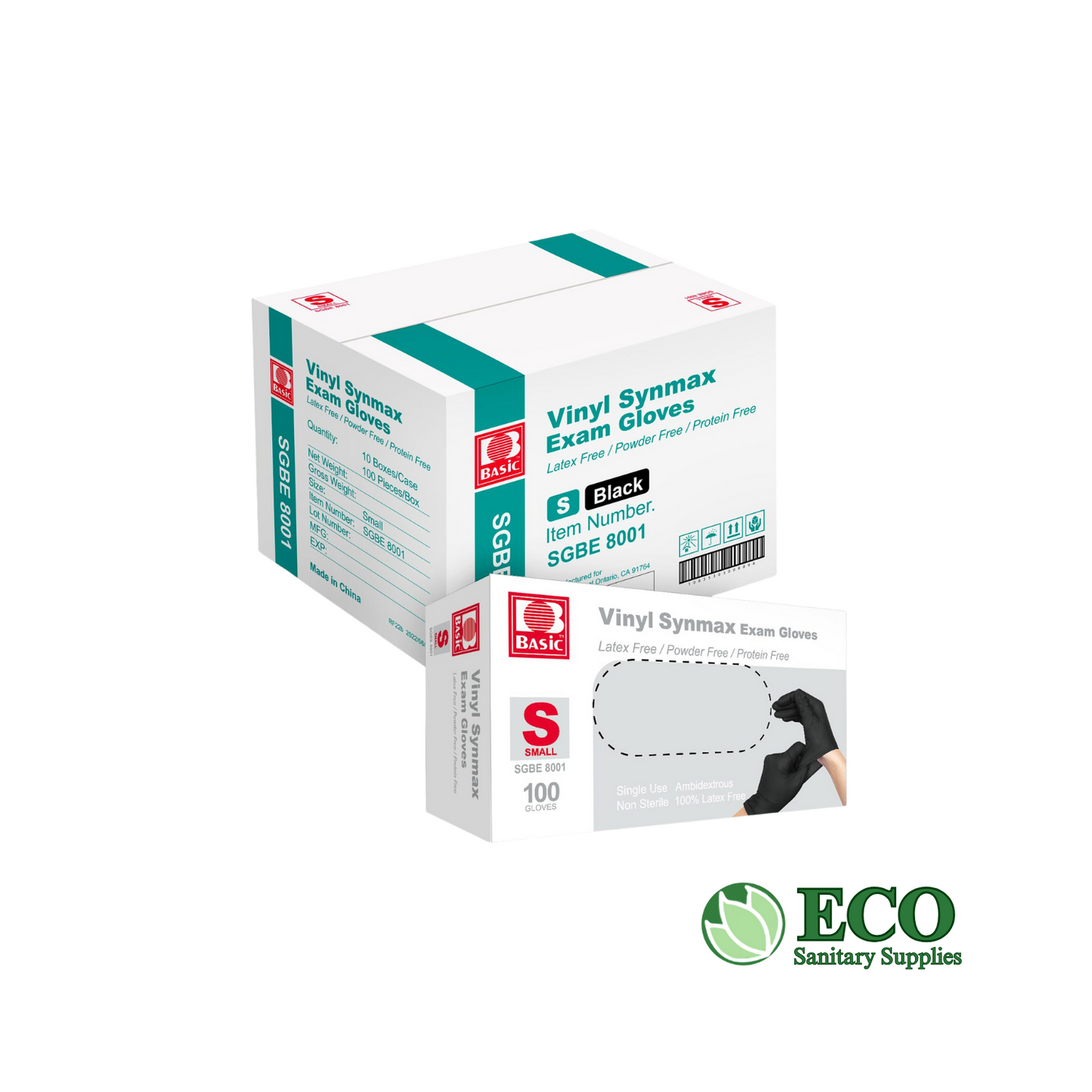 Black Vinyl Synmax Exam Gloves 1000/Case (S-XL) 8001-8004